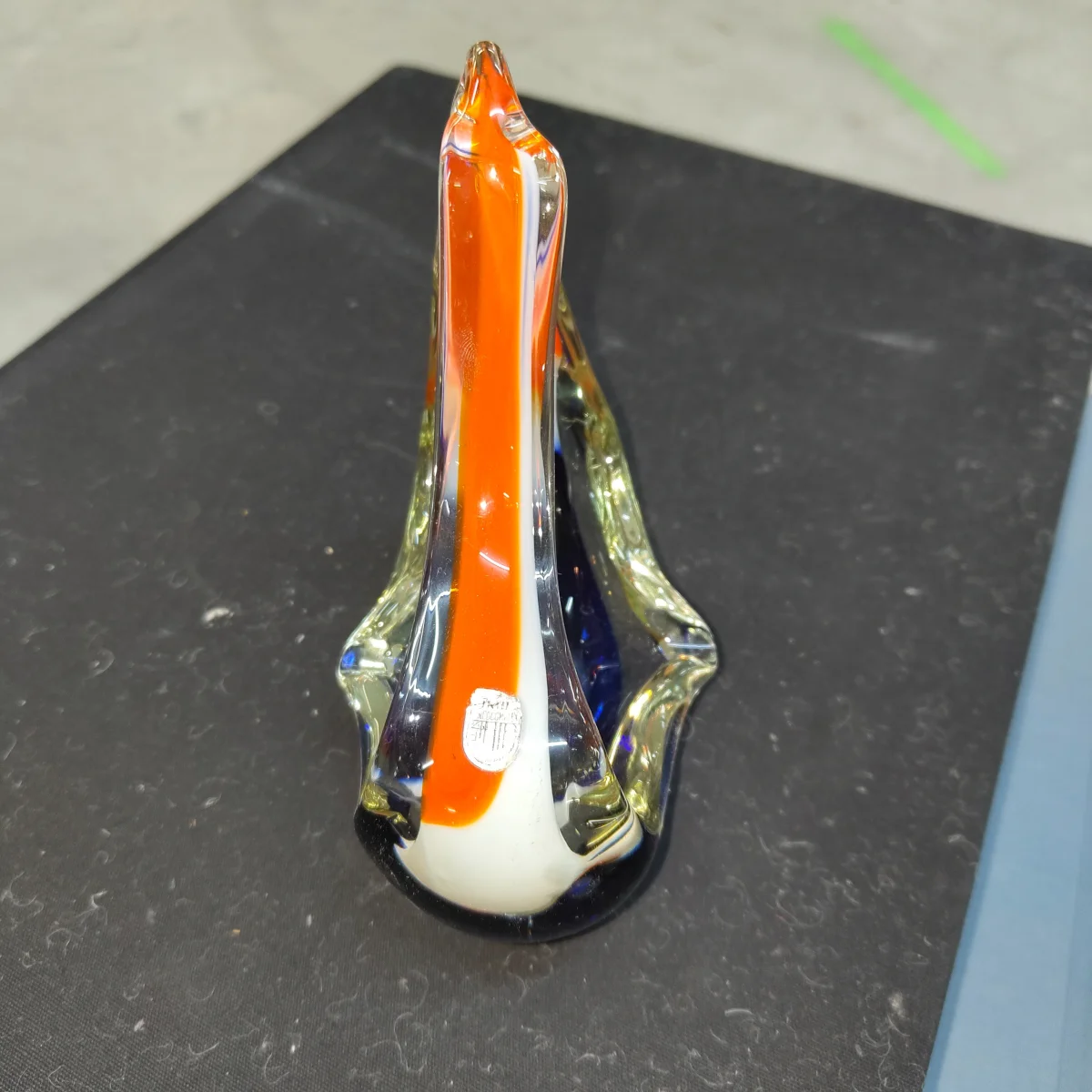 Murano Art Glass Seated Bird Figurine, Mid-Century, Orange & Cobalt Sommerso