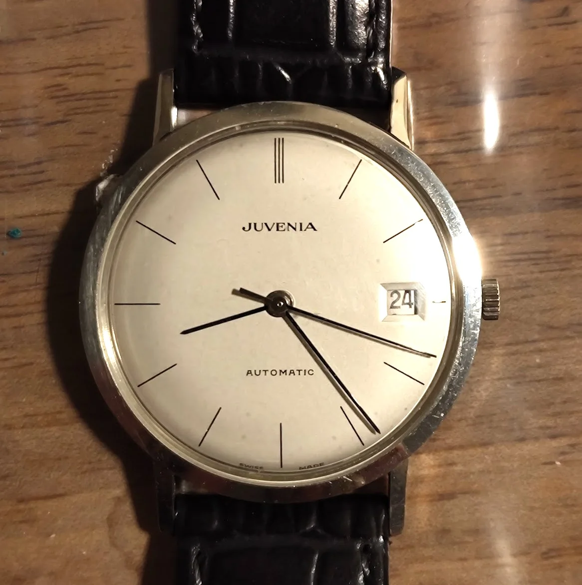 Juvenia — Automatic Dress Watch, Date, Gold-Plated Case, Swiss, ca. 1970s
