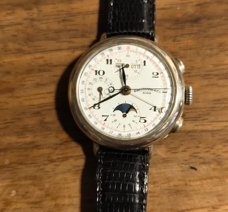 Eberhard & Co. Replica Collection — Triple Calendar Chronograph with Moonphase, Sterling Silver 925, Ref. 31039, ca. 1990s