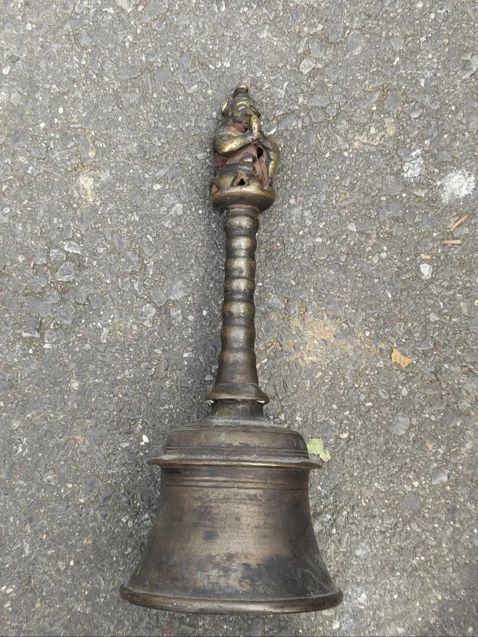 Antique Indian Garuda Ghanta – Hindu Puja Hand Bell, Bronze, South India, 19th Century