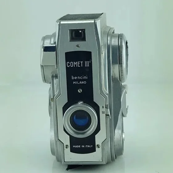 Bencini Comet III 35mm Still Camera — Milan, ca. 1955, Art-Deco Chrome Body