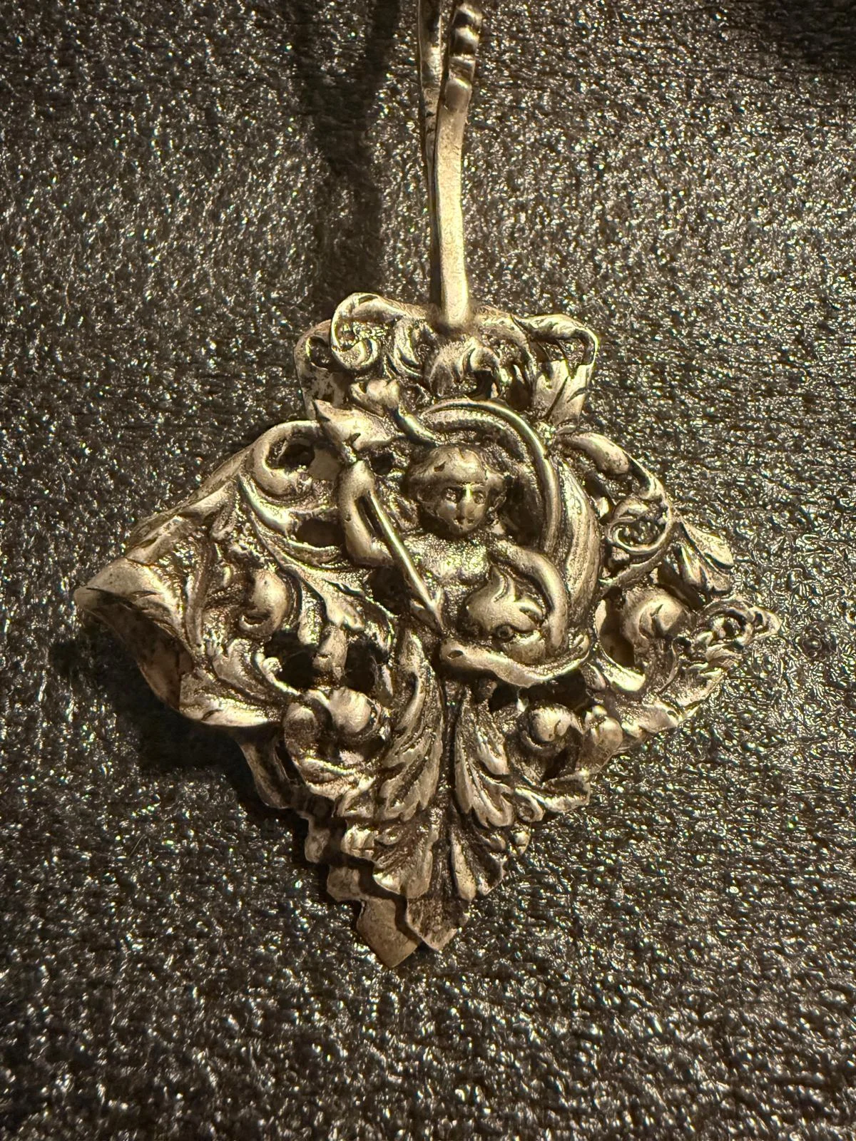 Antique Gilt Metal Cake or Pastry Server with Repoussé Female Figure and Acanthus Scrollwork