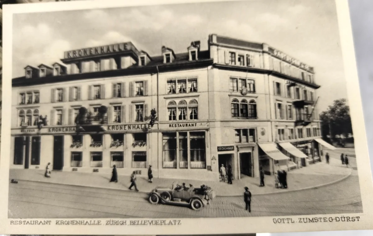 Vintage Postcard – Restaurant Kronenhalle Zürich, Bellevueplatz, ca. 1930