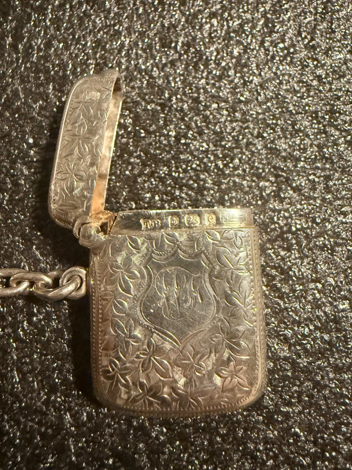 Victorian Sterling Silver Vesta Case with Chain, Birmingham