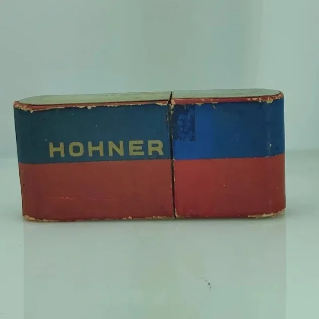 Hohner Vintage Harmonica with Original Box, Mid-20th Century, Red Enamel & Chrome Cover